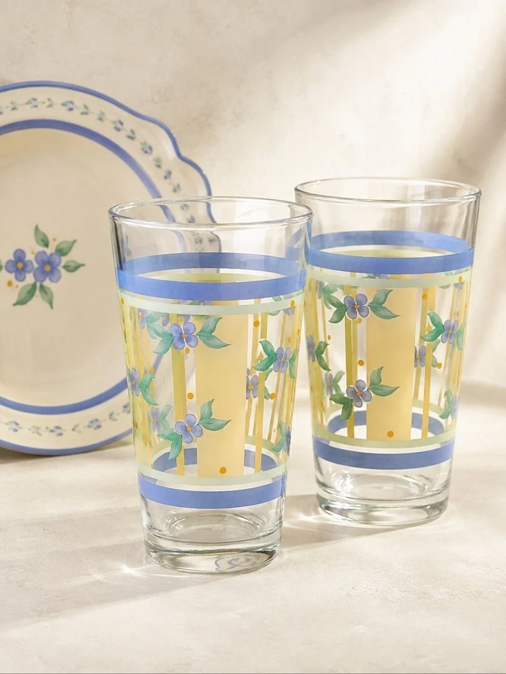 Pfaltzgraff Summer Breeze 16 Oz Cooler Glasses Libbey Set of 2
